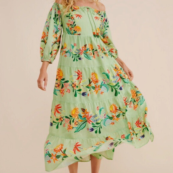 Farm Rio X Anthropologie Off The Shoulder Tiered Floral Nwt Dress Sz S